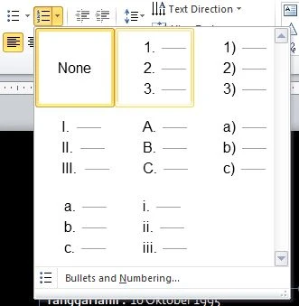 Pilih gaya numbering yang diinginkan