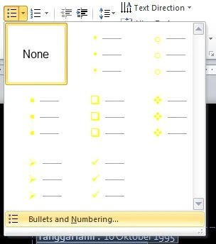 Klik Bullets and Numbering