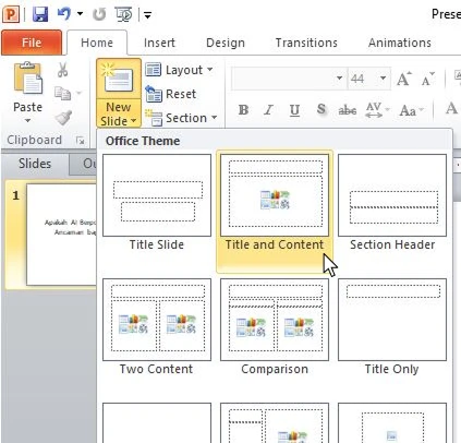 Pilih layout yang diinginkan