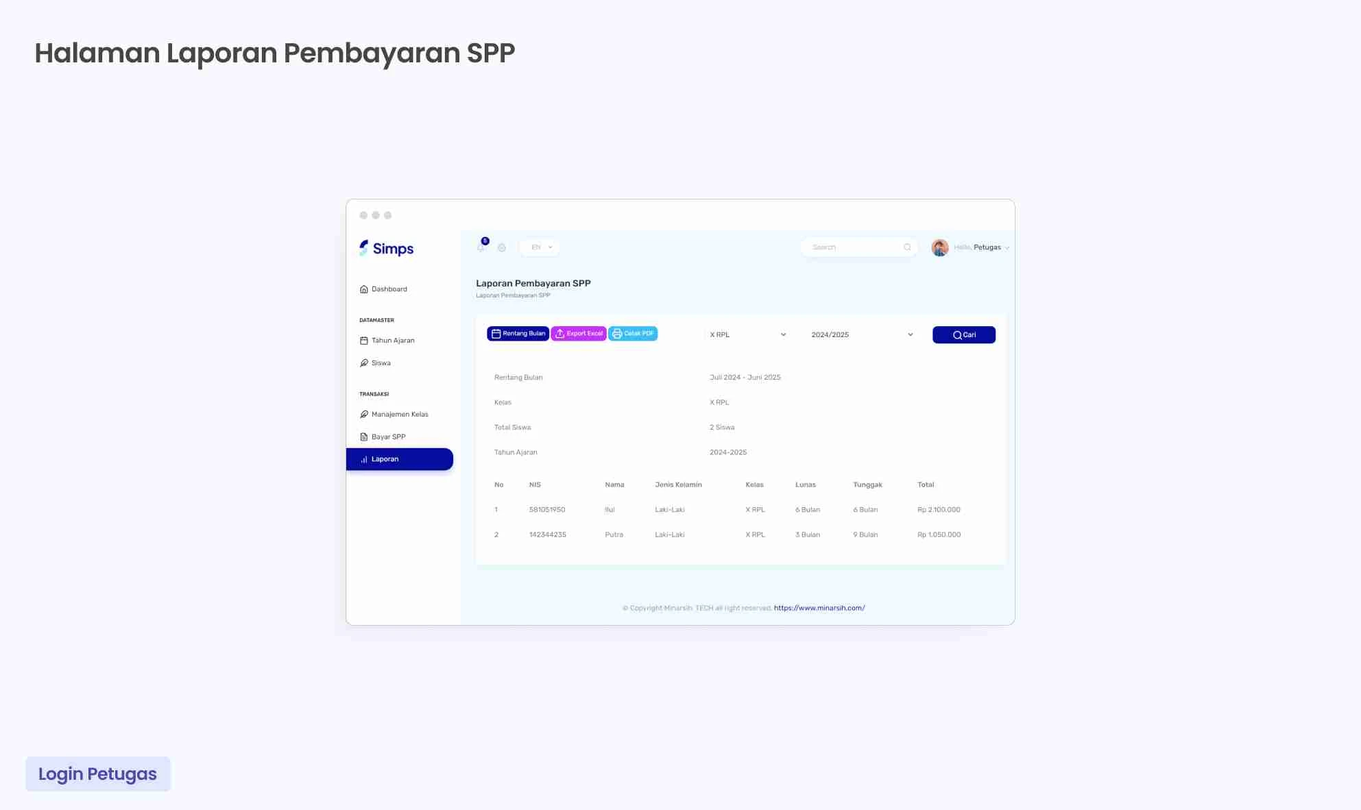 Halaman Laporan Pembayaran SPP