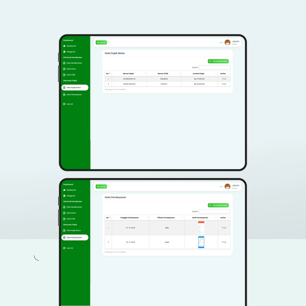 Pencatatan Bayar Pajak Motor - Website Sistem Informasi